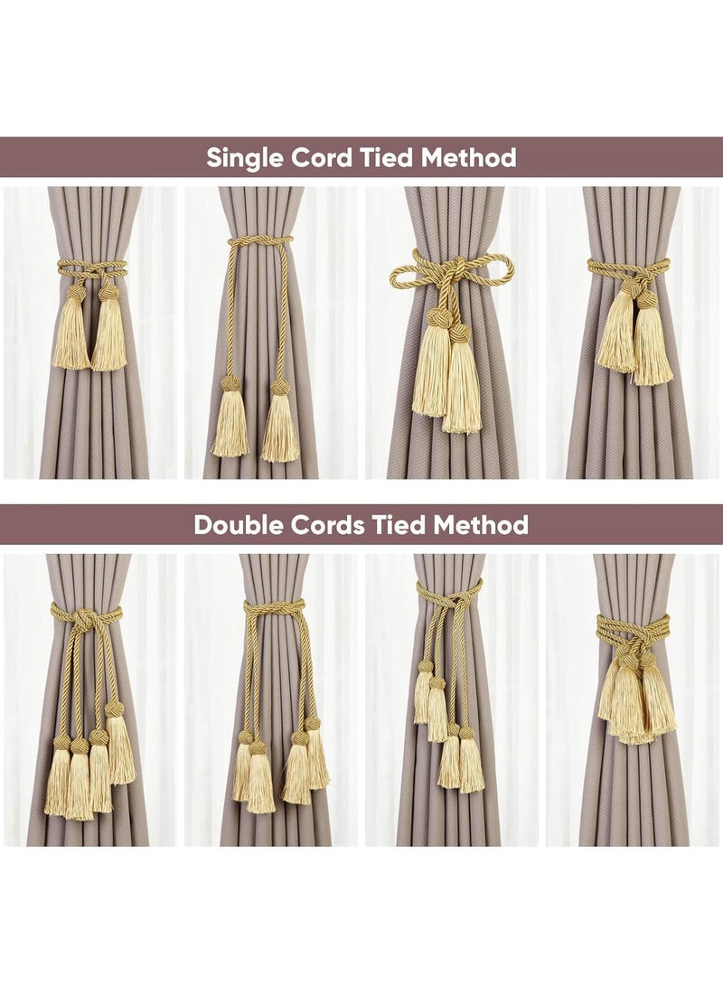 CLENEA 2 Pack Gold Curtain Tie Backs with Tassels, Decorative Rope Holdbacks for Thin Sheer Drapes, Home Office Bathroom Kitchen Decor - Image 2